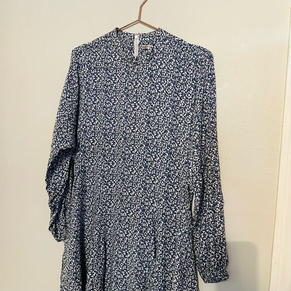 DEREK LAM 10 CROSBY White Blue Print Long sleeves Mini Dress Size 10 - Picture 6 of 10